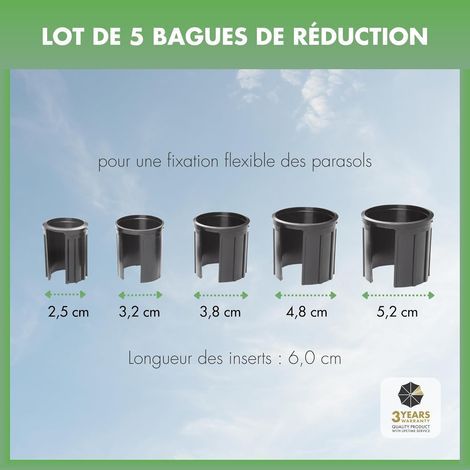 Inserts de réduction pour Pied de Parasol en Granit - Jeu de 5 Anneaux de réduction - 52/48/38/32/25 mm, Noir, 85897RR (1/4)