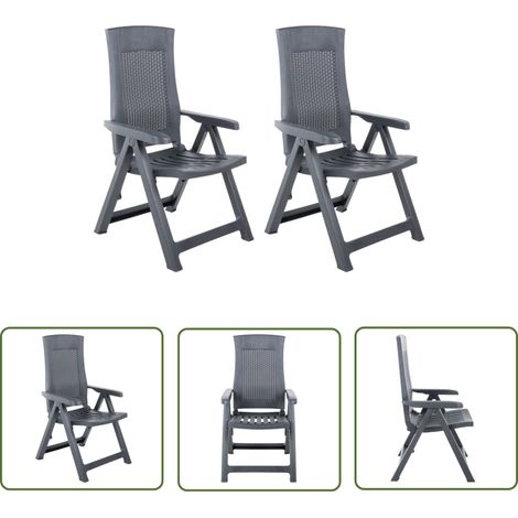 The Living Store Chaises inclinables de jardin lot de 2 Plastique Anthracite - Chaise De Jardin - Chaise Inclinable - Mobilier De Jardin - Meubles De Jardin - Terrasse (1/5)