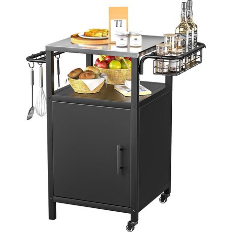 Desserte de Jardin Chariot de Barbecue avec Plateau en Acier Inoxydable, Table de Barbecue et Crochets, roulettes, Porte d'Armoire, Chariot BBQ pour Terrasse Balcon Camping (1/5)