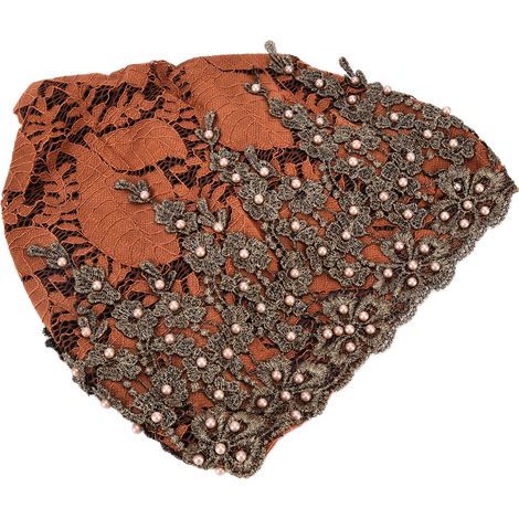 Foulard Musulman Brodé Perles Élégant Turban Femme Rétro Couleur Caramel Élastique (1/5)