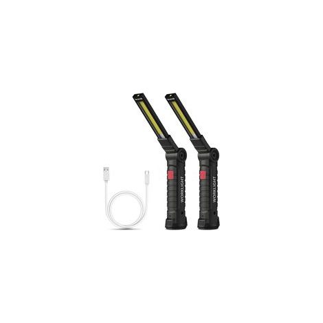 Lampe de poche rechargeable, lampe de travail, lampe d'atelier, lampe de poche COB avec base magnétique, lampe de camping 5 modes pour garage, camping, urgence et plus (grande, 2 pièces)