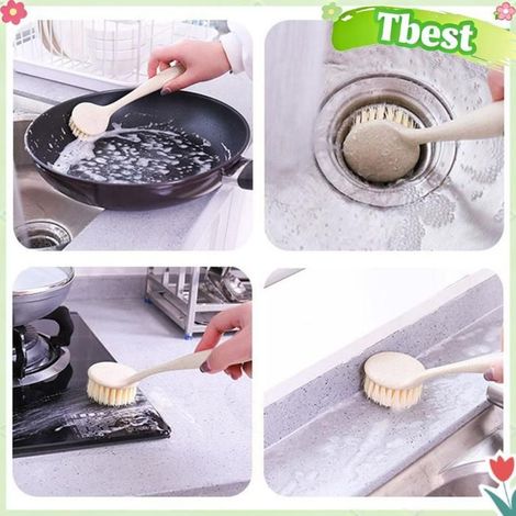 Tbest Brosse de cuisine Brosse de Nettoyage de Pot à Long Manche, épurateur Durable pour la Cuisine avec un droguerie brosse (1/5)