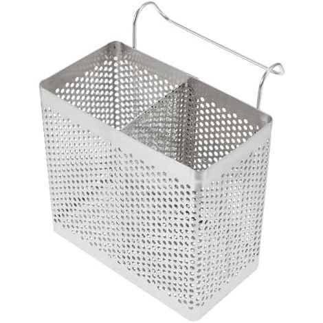 CSPARKV 13x7x12.5cm Kitchen Utensils Holder Stainless Steel 2 Compartments Cutlery Drying Rack Basket Dish Drainer Organizer with Hook for Restaurant Home (1/5)
