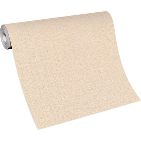 Papier peint beige foncé uni aspect textile | Tapisserie beige intissée chambre adulte | Papier peint intissé salon & séjour (1/4)