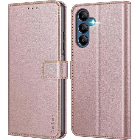 Samsung Galaxy A15 Hülle Premium Leder Klapphülle Roségold (1/5)