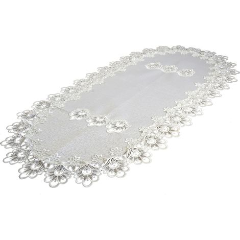 Chemin de table ovale crème 60/120 cm avec dentelle (1/5)