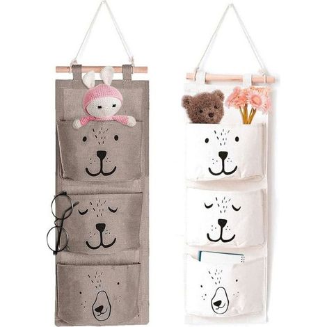 Ensemble de deux sacs de rangement suspendus, avec 3 poches, pour une organisation suspendue sacs de rangement en tissu non (1/4)