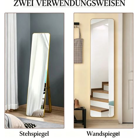 Standspiegel 37x43x156 cm aus Holz, helle Walnuss, freistehend oder zur Wandmontage (1/5)