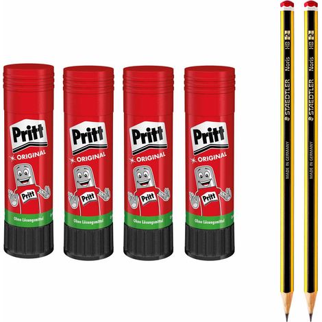 Bâton de colle, colle sûre et adaptée aux enfants pour l'art et le bricolage, colle forte pour l'école et le bureau, set économique avec 4x 22 g de crayon et 2x crayons HB (1/3)
