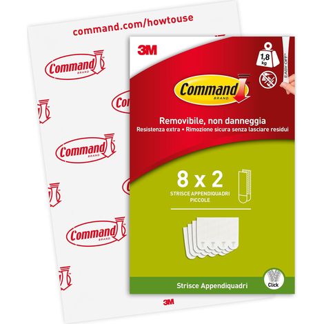 Command Strisce Appendi Quadri Adesive Bianche Small, Confezione da 8 Coppie di Strisce - Per Appendere Foto e Cornici fino a 20 x 25 cm senza Forare o Danneggiare il Muro