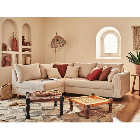Lisa Design – Canapé d'angle gauche 4 places en velours côtelé beige – Structure bois massif – Assise mousse 30Kg/m3 – Dossier granulés 30Kg/m3 (1/5)