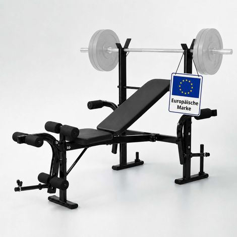 Relaxdays multifunktionale Hantelbank, Hantelablage, Butterfly-Arme, Beinstrecker, verstellbar, klappbar, Stahl, schwarz (1/5)
