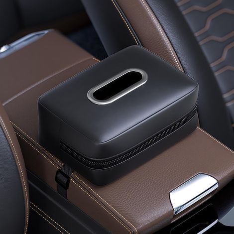 Boîte à mouchoirs de voiture, organisateur d'accoudoir, porte-mouchoirs pour siège de voiture, sac multifonctionnel pour intérieur de voiture, noir (1/5)