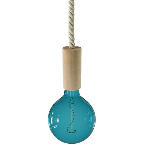 creative cables - Lampada a sospensione Made in Italy completa di cordone nautico XL e finiture in legno
