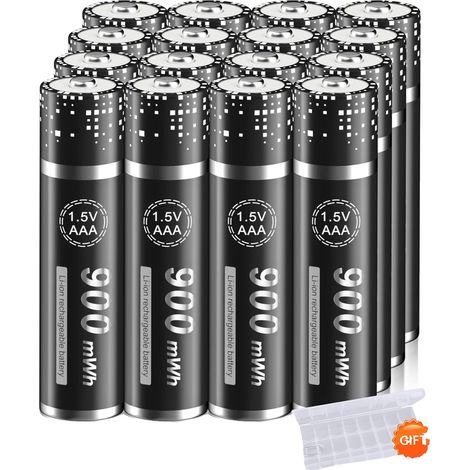 Batería recargable AAA, capacidad de 900 mWh, compatibilidad con múltiples dispositivos, 16 baterías AAA. (1/2)