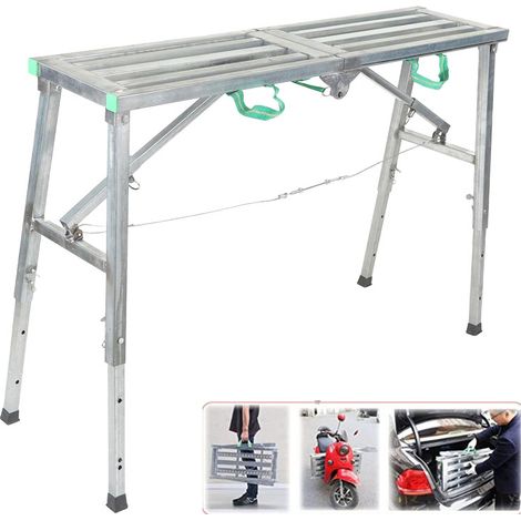 Plateforme de Travail Pliable en Aluminium, Surface antidérapante,120X30X90 cm, capacité de 200KG, hauteur réglable 60 à 90 cm (1/5)