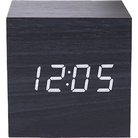 Horloge Électronique Carrée - Grains De Bois - Affichage Heure Date Température - Silencieuse - Alimentation USB ou Pile - 6,3 cm - 1 Pièce (1/5)