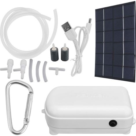 Pompe à oxygène solaire 2W 6V avec batterie au lithium intégrée de 2000mAh, pompe à économie d'énergie pour aquarium (1/5)