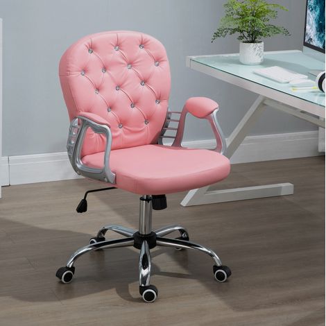 Sedia da ufficio 59.5x60.5x93-103 cm rosa in similpelle con altezza regolabile e schienale ergonomico (1/5)