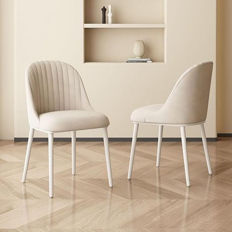 Chaise moderne blanche – Dossier à rayures ergonomique – Design épuré pour salle à manger et bureau – Confort optimal