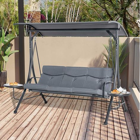Sillón jardín columpio 3 plazas con toldo gris OKMYHOME (1/3)