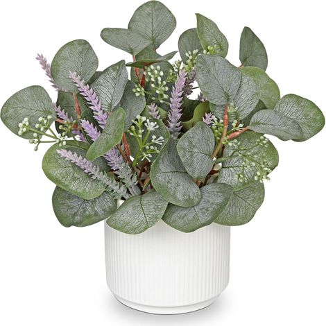 Plantes artificielles d'intérieur avec pots en céramique de 30 cm - Plantes artificielles décoratives réalistes d'eucalyptus avec lavande pour la maison, la salle de bain, la cuisine, le salon, (1/5)