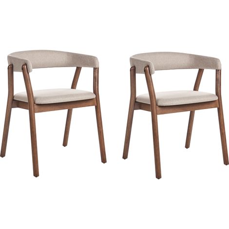 Juego de 2 Sillas de Comedor de Estilo Tradicional Asiento Tapizado Madera Oscura y Beige Mylo (1/5)
