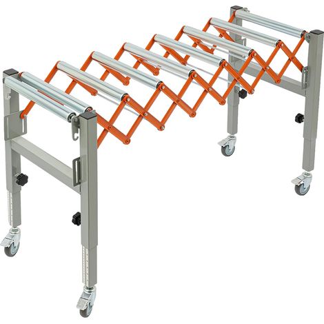 Mesa transportadora, longitud ajustable, diseño robusto, color naranja. (1/2)