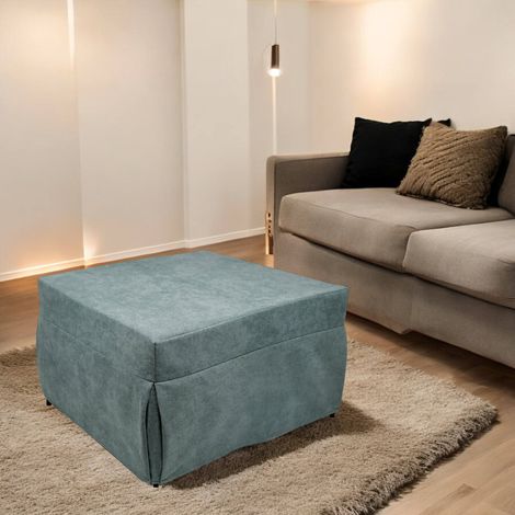 Dmora Puof convertible en lit simple, Fabriqué en Italie, Lit pliant, Pouf avec tissu amovible et peu encombrant pour le salon, cm 78x78 / 195h45, Bleu clair, avec emballage renforcé (1/5)