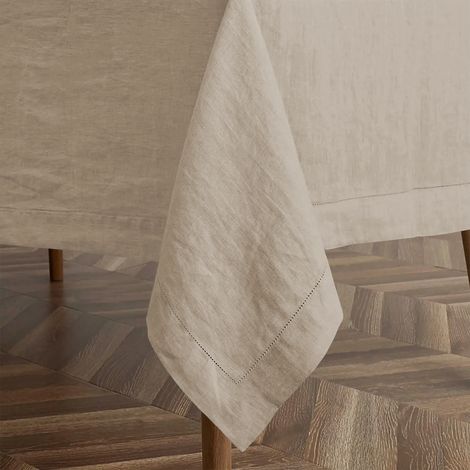 Tovaglia Da Tavola In Puro Cotone Rettangolare Tinta Unita Elegante Copritavolo Moderna Sala Da Pranzo Cucina Soggiorno Salvatavolo Beige Melange - 10/12Posti140x300Cm