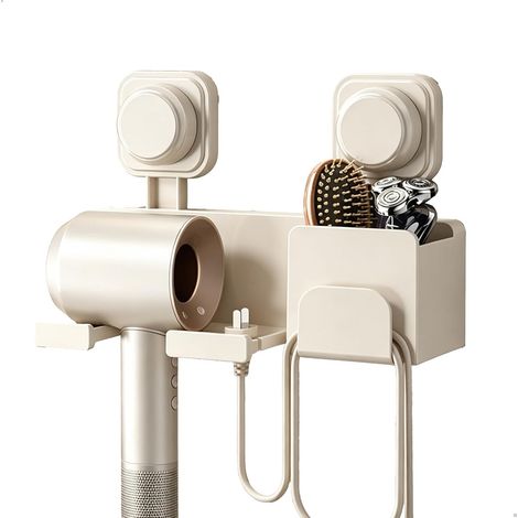 Porte Seche Cheveux Mural, Support Seche Cheveux sans Percage, Hair Dryer Holder avec Range-Câbles et Rangement, Universel Porte Sèche-Cheveux pour Hôtel Salle De Bains Barbershop, Blanc (1/5)