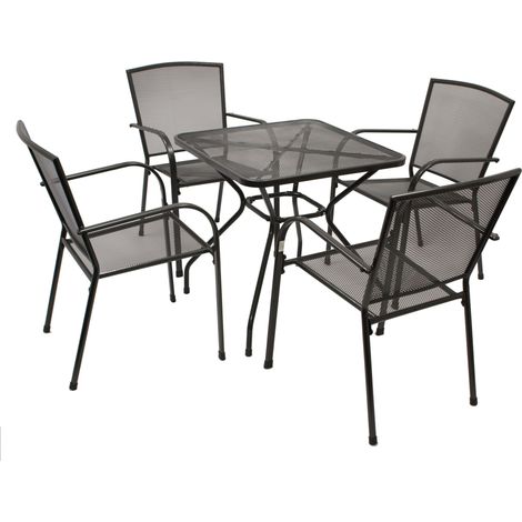 CLASSIC: Garnitur 5-teilig (4x Stapelsessel, 1x Tisch quadratisch 70x70cm) Streckmetall anthrazit (1/5)