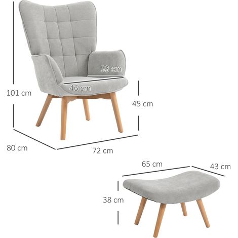 Fauteuil relax avec pouf, siège lounge en velours côtelé, fauteuil club à accoudoirs, pieds en bois, chaise TV pour salon, gris (1/4)