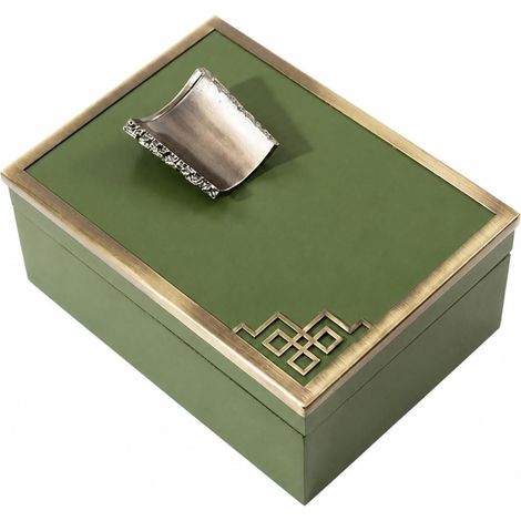 Traditional Chinese Style Decorative Box, Elegant Rectangular Wooden Storage Box for Jewelry, Green, S (1/5)