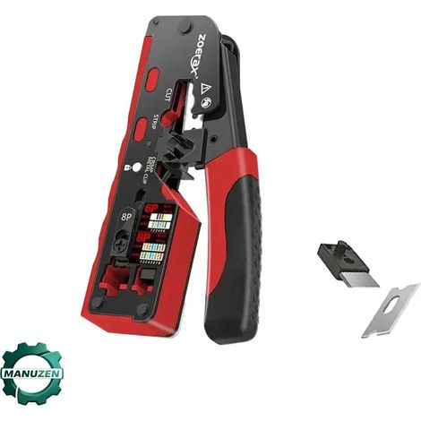 Manuzen - Pince à sertir RJ45 Cat 7/6A – coupe-fil et dénudeur — Rouge (1/5)