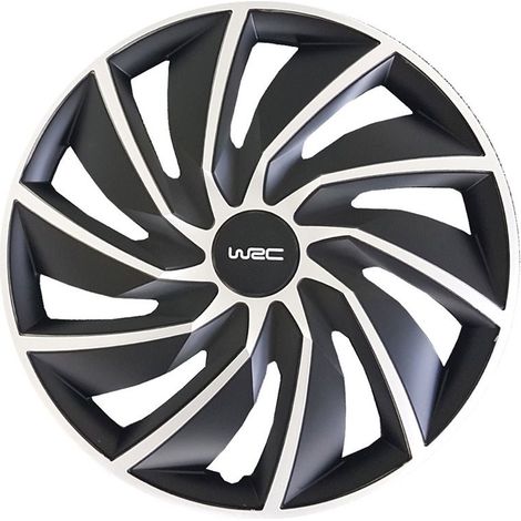 Set di 4 coprimozzi bicolore grigio e nero 16 pollici - WRC - TURBO - Look racing - Fissaggio semplice e rapido con clip (1/3)