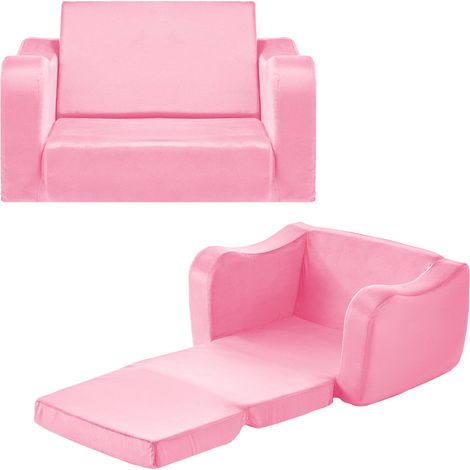 Canapé pour Enfants 2-en-1 Convertible en Chaise Longue, Canapé-lit Pliable et Moelleux, avec Accoudoirs, en Éponge 28D et Poils Courts, Sofa Tout-petits pour Chambre d’Enfants, Rose, M (1/5)