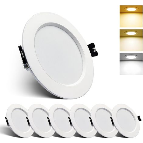 Spot LED Encastrable 230v 10W, 3000K 4000K 6000K encastrées avec fonction mémoire, Extra Plat 29mm Spot Plafond IP44 aluminium Spot Salle de Bains pour Salon Cuisine, Rond Blanc, Lot de 6 (1/5)