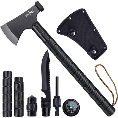 Axt Camping Survival 9in1 Multitool Kompass Pfeife 41cm (1/5)