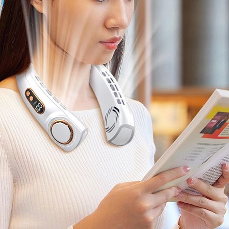 Ventilatore da Collo Portatile – 5 Velocità, Silenzioso 40dB, Autonomia 24h – Silicone Morbido, Design Elegante con LED – Ideale per Ufficio, Viaggi e Sport (1/4)
