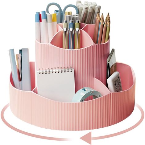 Drehbarer Stifthalter, Schreibtisch-Organizer, 11 Fächer, verbessertes großes Fassungsvermögen, 360° drehbar, bietet Platz für Bleistifte, Marker und verschiedene Schreibwaren (Rosa)
