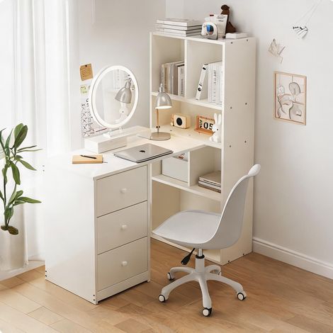 Bureau d'angle blanc avec étagères et tiroirs 117 x 63 x 135 cm (1/5)