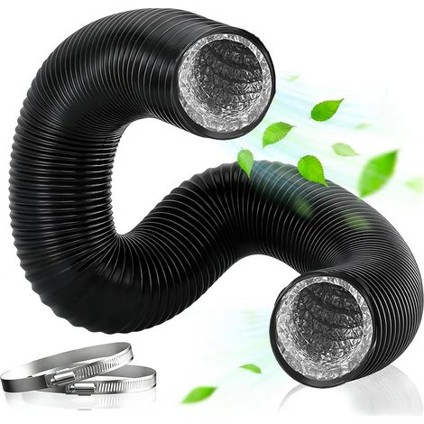 Tuyau de Ventilation Flexible 5 m Ø150 mm en PVC Aluminium Avec 2 Serrer Retardateur de Flamme Sécable Sans Odeur Chimique Pour Extracteur d'Air Climatisation Sèche-linge Hotte Hangar (Noir) (1/5)