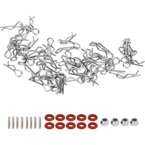 60pcs pinces carrosserie RC 17mm long 1,0mm diamètre montage facile universel 1/16 1/18 voiture camion argent (1/5)