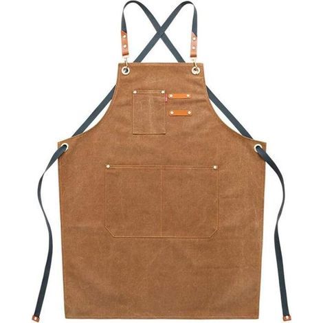 Tablier de travail en toile pour homme, avec poches, sangle réglable et grandes poches, tablier de cuisine – marron (1/4)