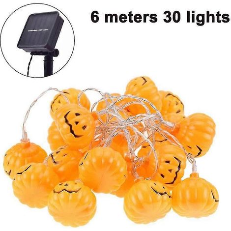 Halloween-Kürbis-Lichterkette, Solar-Lichterkette, 6 m, 30 LEDs, dekorative Außenbeleuchtung für Terrasse, Garten, Tor, Hof, Halloween- und Weihnachtsdeko