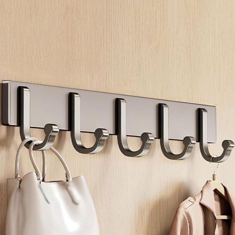 Porte-manteau mural avec crochets de style campagnard pour suspendre les vêtements support de crochet en alliage d'aluminium (gris, 38 cm / 14,9 pouces). (1/4)