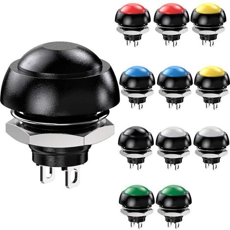 12 Stück 12 mm wasserdichte Momenttaster SPST EIN/AUS 3A/3V-5V-9V-12V-24V-230VAC, abnehmbare runde Tasten, für Autohupe, PC, Tischlampe, Haustürklingel