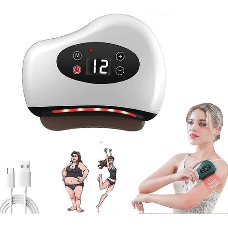 Appareil de massage facial électrique Gua Sha avec fonctions de chauffage, de vibration et de lumière rouge 9 niveaux réglables blanc (1/5)