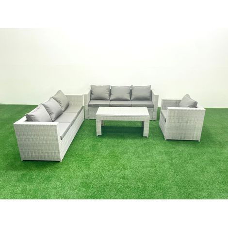 Fimous Wicker PE Rattan Sofa Garden Furniture Set with Oblong Coffee Table Armchair Light Grey Mixed (1/5)